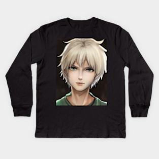 White Hair Anime Boy Kids Long Sleeve T-Shirt